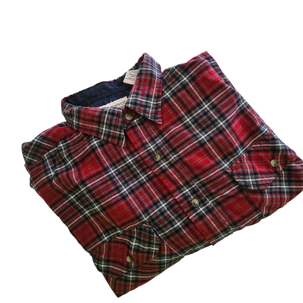 Northwest Territory Mens XL Red Plaid Lined Flannel Shirt‎ Long Sleeve Button Up